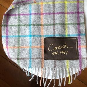 Coach Wool & Cashmere Grey Rainbow Plaid Scarf